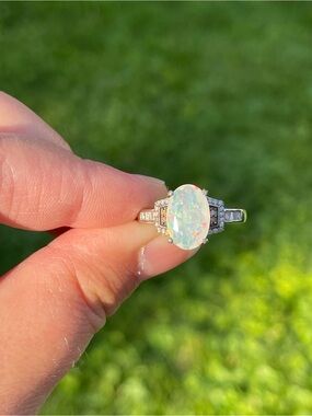 Ethiopian Welo Opal and Diamond Art Deco Ring